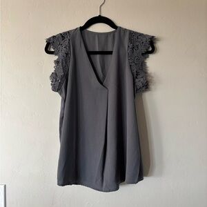 Elegant Gray Lace Sleeve Women's Top